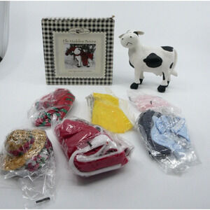 VTG COBBLE CREEK Dress Up Cow Figurine w/ 6 Outfits Elle Madeline Bovine New